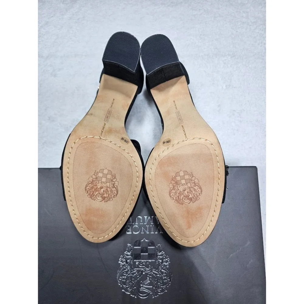 Vince Camuto Serafine Titanium Dazzle Suede Embellished T-Strap Block Heels 10M